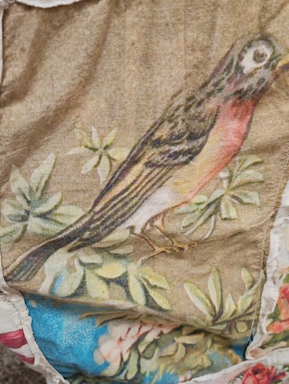 Magnolia Pearl Floral Patchwork Cotton Kimono Vintage Roses And Birds - Picture 8 of 12